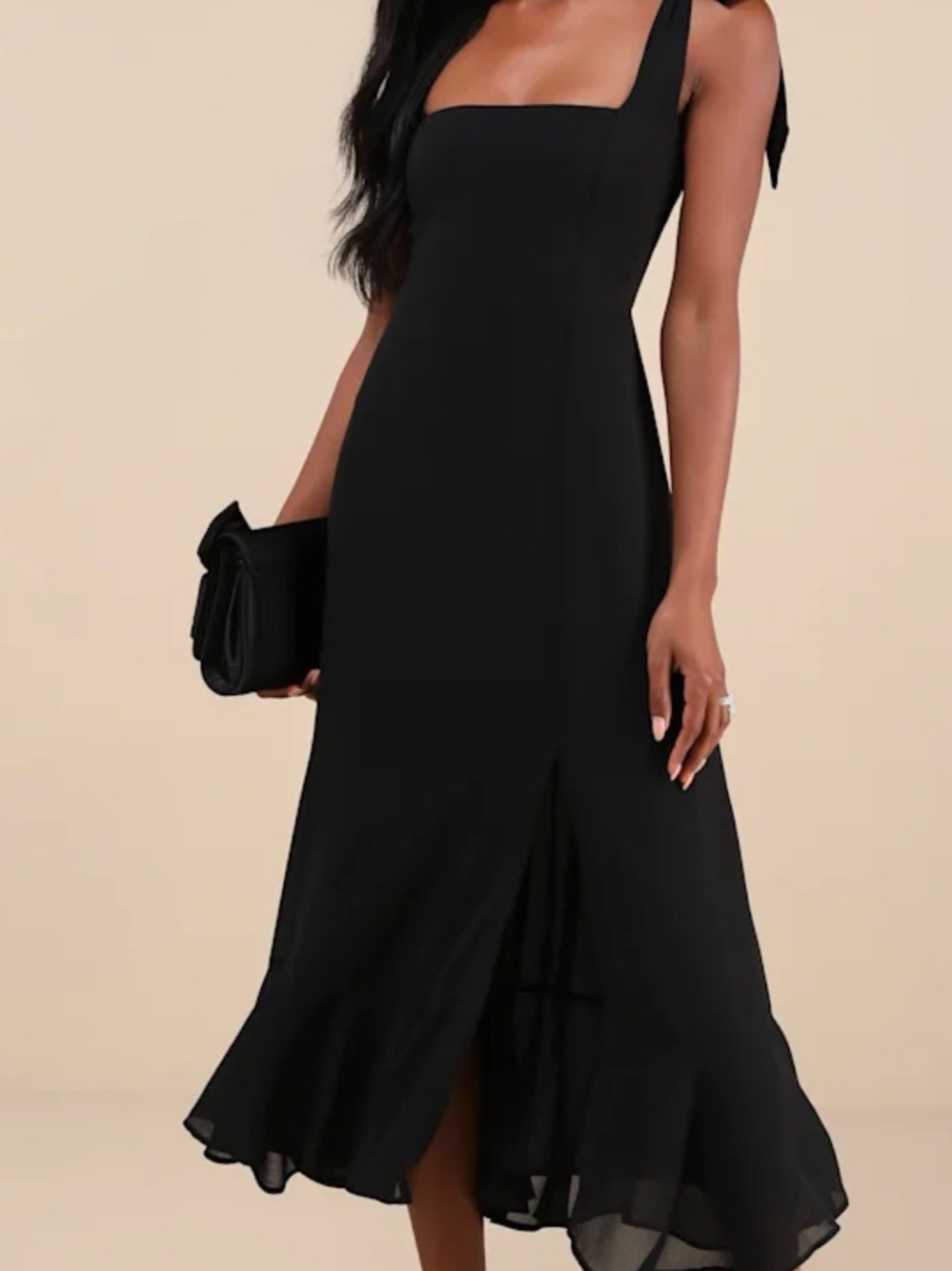 Elegant Black Square-Neck Midi Dress